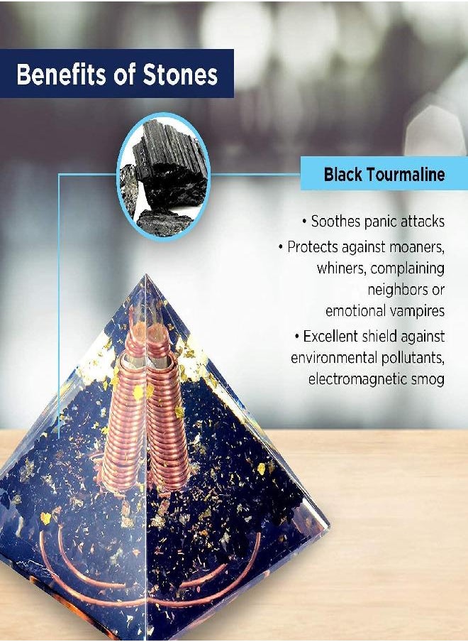 Orgonite Crystal - Re-Balancing Orgone Pyramid - Black Tourmaline Healing Crystals and Stones Pyramid - Gold Foil Copper Coil Soothes Panic Attacks Orgonite Pyramid - By Orgonite Crystal - Image 1