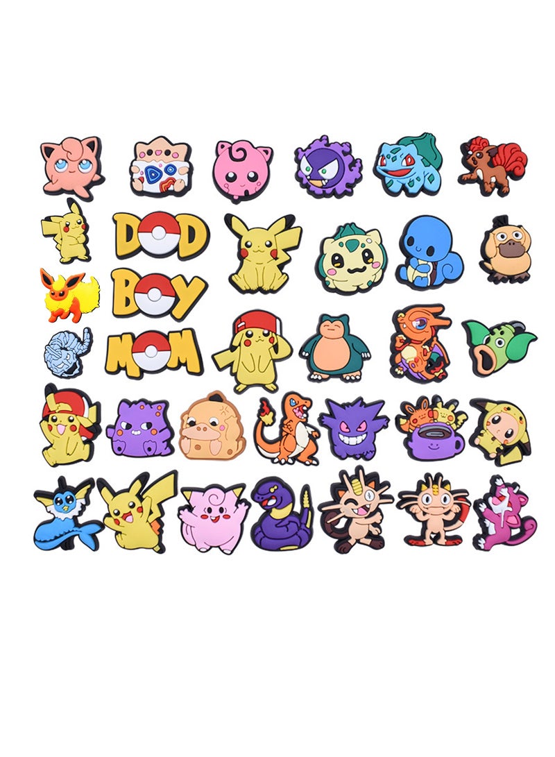 SOLARAE Cartoon Shoe Charms 34PCS Pokemon Shoes Charm for Croc PVC Baby Kids Accessories Birthday Party Favors Supplies Decorations Fit Clog Bracelets Gift - Image 1