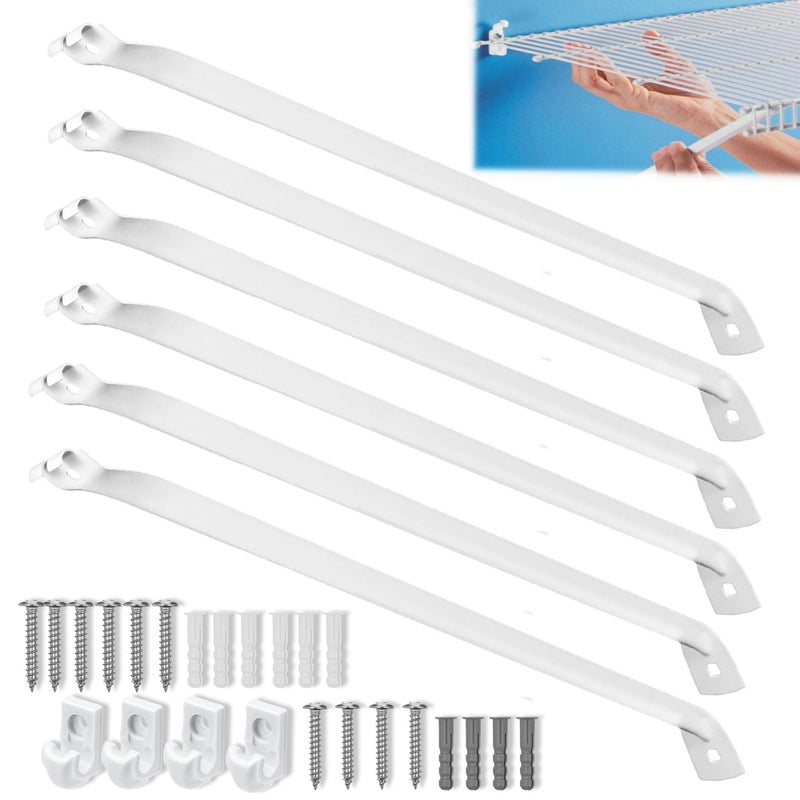 Ojeemii 6PCS 12 Inch Wire Shelf Brackets Heavy Duty Wire Closet Shelving Brackets Brackets for Wire Shelves with 4 PCS Wire Shelf Clips Wire Rack Bracket for Laundry Closet Garage - Image 2