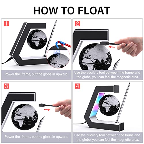 Estefanlo Floating Globe with LED Lights Magnetic Levitation Floating Globe with Pen, Portable to Write On Office Desk, World Map for Desk Decoration - Image 2