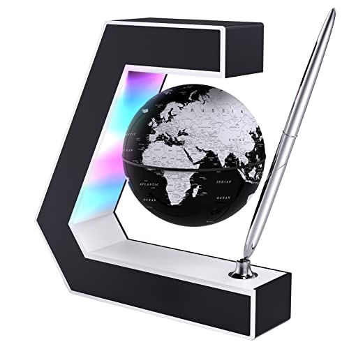Estefanlo Floating Globe with LED Lights Magnetic Levitation Floating Globe with Pen, Portable to Write On Office Desk, World Map for Desk Decoration - Image 1
