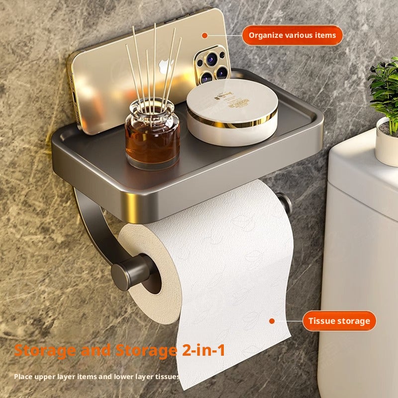 No-Drill Wall-Mounted Toilet Paper Holder with Phone Shelf - Image 2