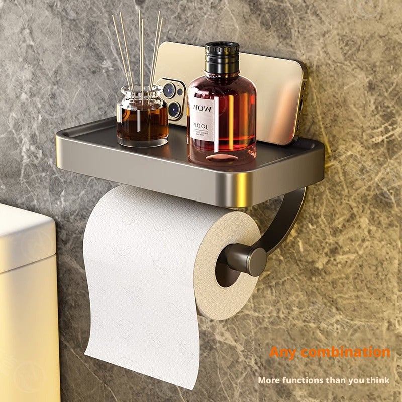 No-Drill Wall-Mounted Toilet Paper Holder with Phone Shelf - Image 3