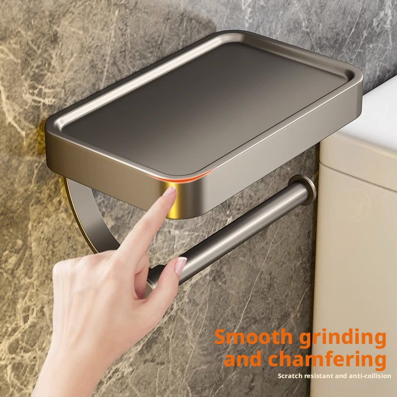 No-Drill Wall-Mounted Toilet Paper Holder with Phone Shelf - Image 4