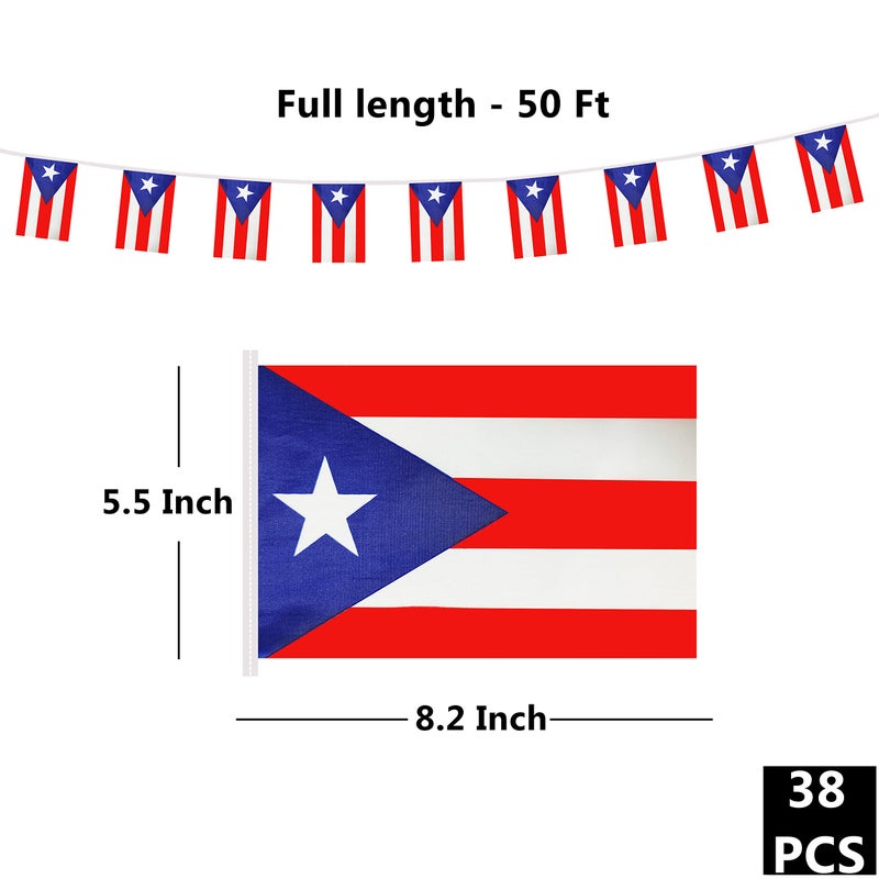 BCLin 50 Feet Puerto Rico Banner Flag String, Puerto Rico Mini Flag Small Banner for Party, Shops and Bars Decorations, Outdoor Decorations, 38 Flags - Image 2