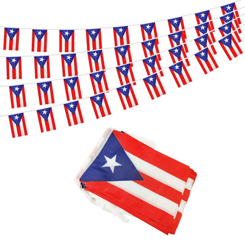 BCLin 50 Feet Puerto Rico Banner Flag String, Puerto Rico Mini Flag Small Banner for Party, Shops and Bars Decorations, Outdoor Decorations, 38 Flags - Image 1