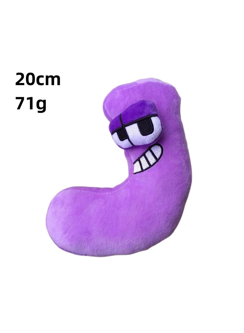 1-Pieces Alphabet Doll Funny Emojis Cotton Number Plush Toy Purple-J 