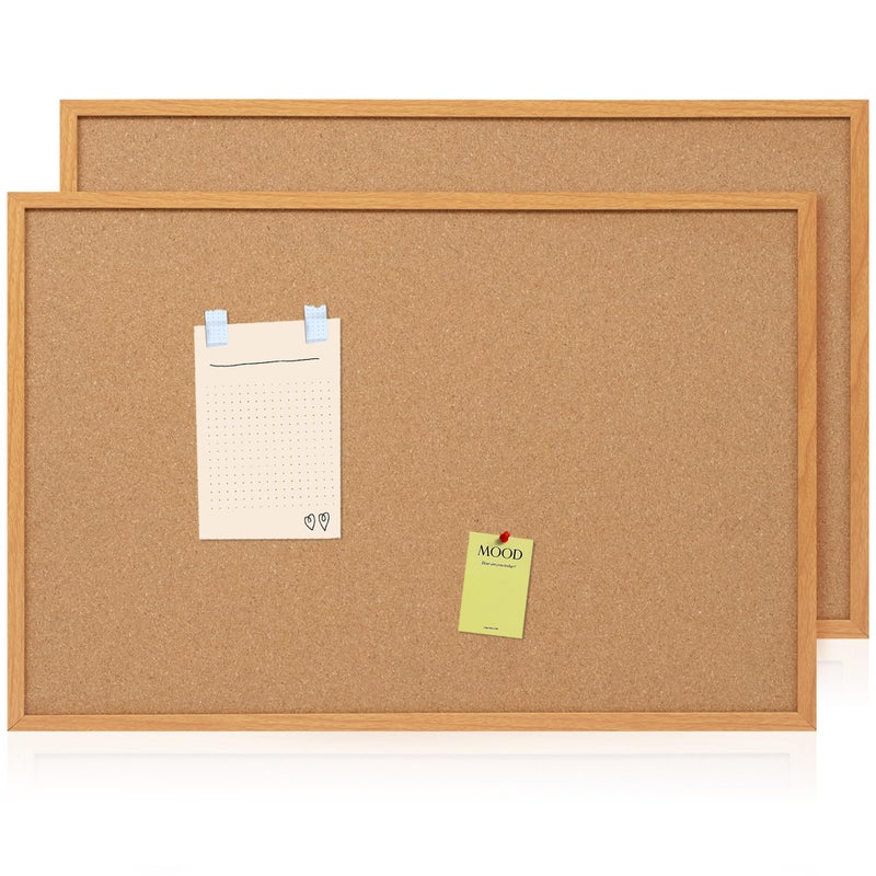 Board2by 2 Pack Cork Board Bulletin Board 24 x 36 Wood Framed Corkboards for Wall Decor Hanging Office Message Board Large Wall Mounted Notice Pin Board with 30 Push Pins for School Home Office