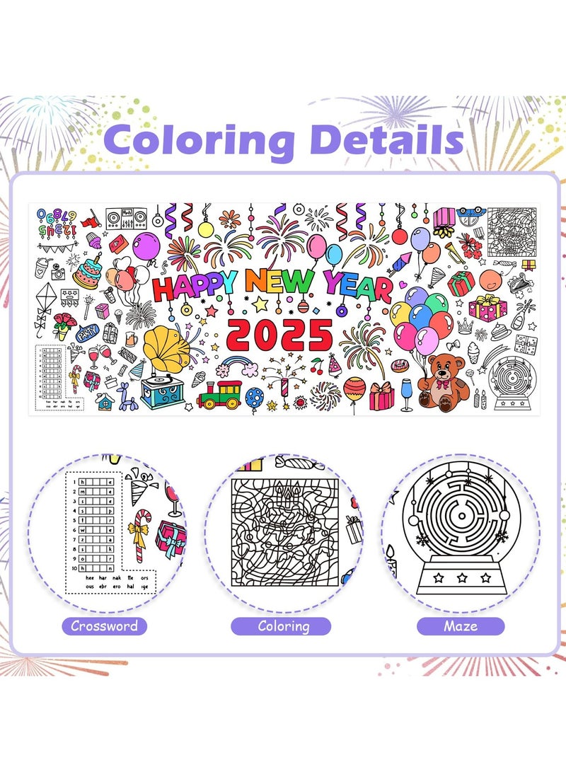 CMGTYYD Happy New Year Coloring Poster for Kids - 30 x 72 Inches Jumbo New Year Crafts Paper Painting Tablecloth for Kids New Year Eve Activities Classroom Wall Decorations - Image 3