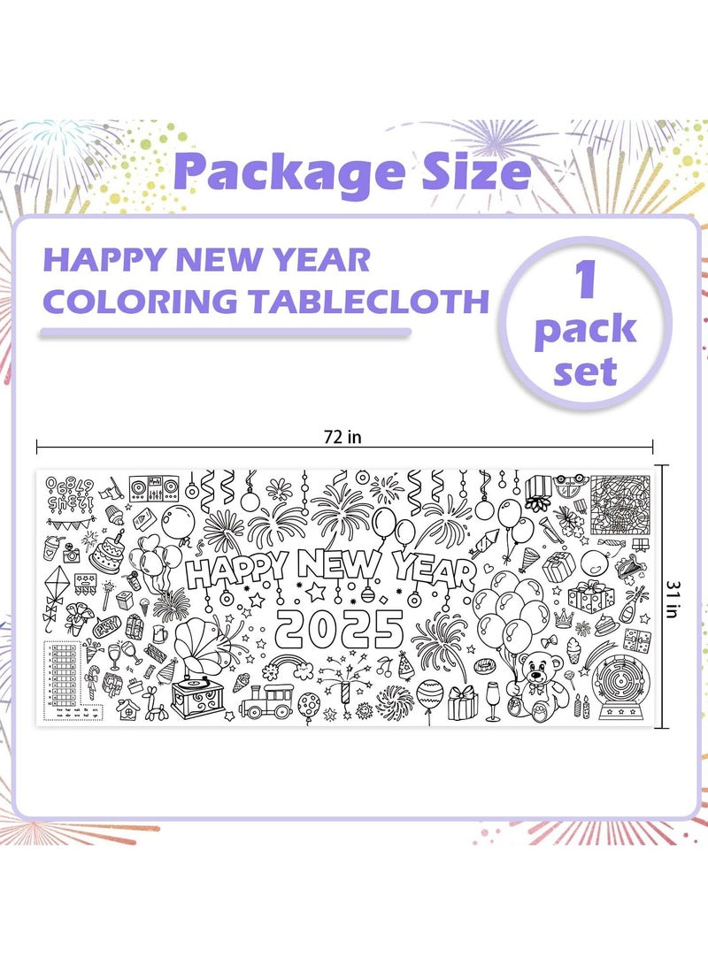 CMGTYYD Happy New Year Coloring Poster for Kids - 30 x 72 Inches Jumbo New Year Crafts Paper Painting Tablecloth for Kids New Year Eve Activities Classroom Wall Decorations - Image 4