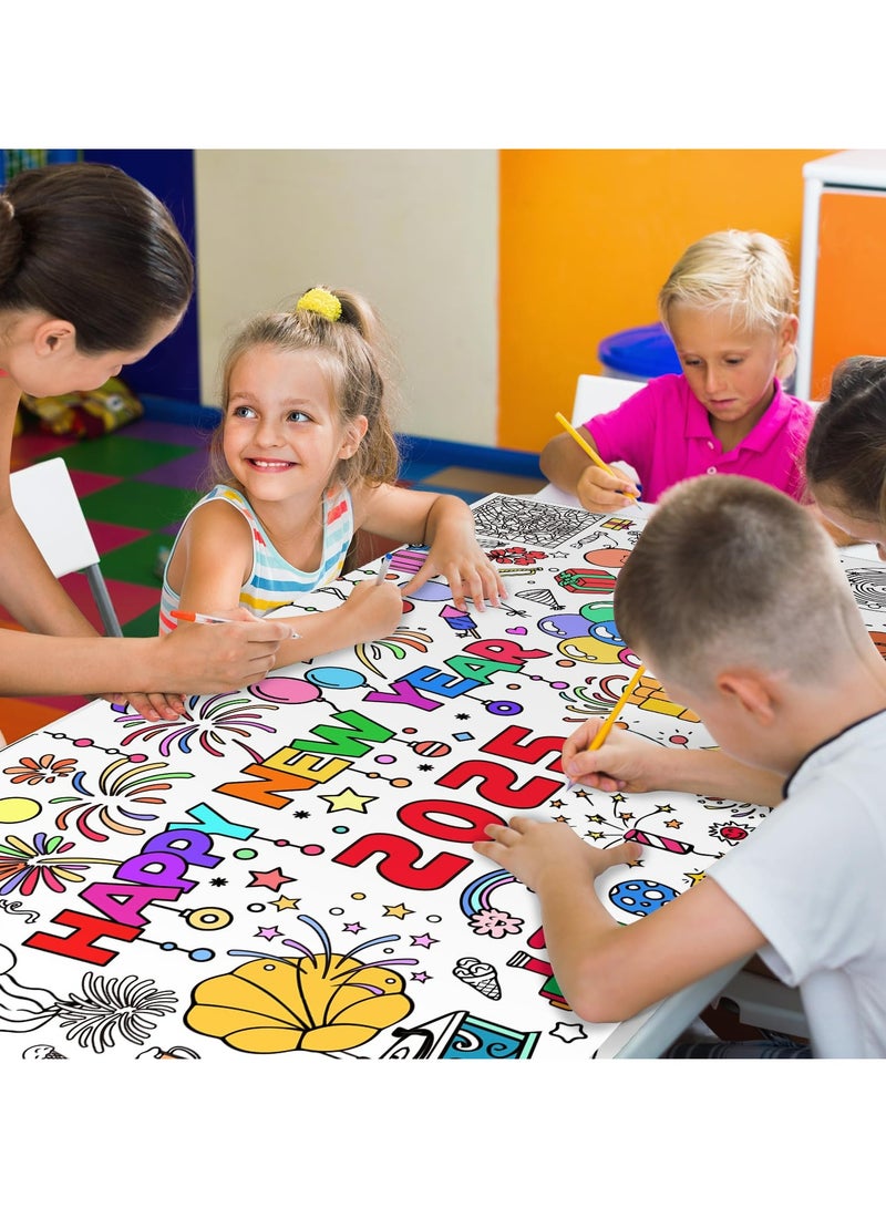 CMGTYYD Happy New Year Coloring Poster for Kids - 30 x 72 Inches Jumbo New Year Crafts Paper Painting Tablecloth for Kids New Year Eve Activities Classroom Wall Decorations - Image 5