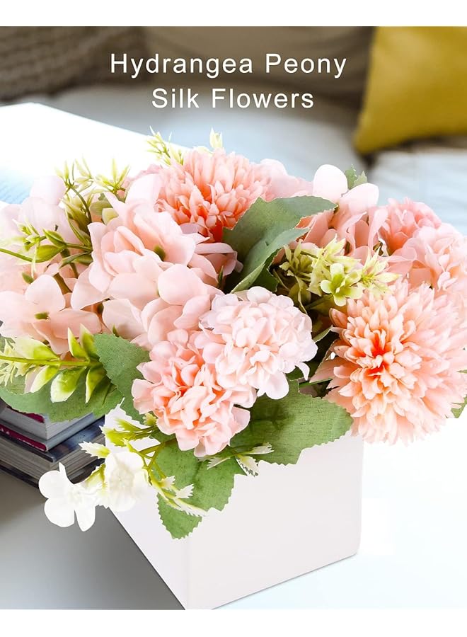 erorex Fake Flowers With Ceramic Vase Pink Faux Hydrangea Peony Artificial Flowers Arrangements In Vase Decoration For Dining Table Centerpiece Home Office Decor Party Wedding - Image 3