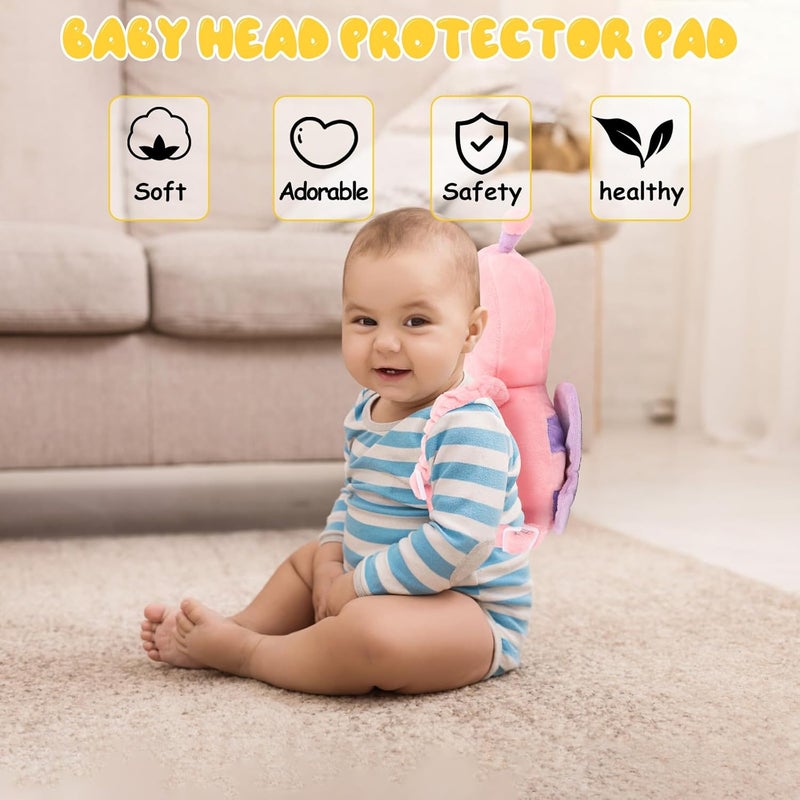 Qioo Baby Head Protection Backpack - Soft & Comfortable, Cute Cartoon Design, Pink Butterfly - Image 4