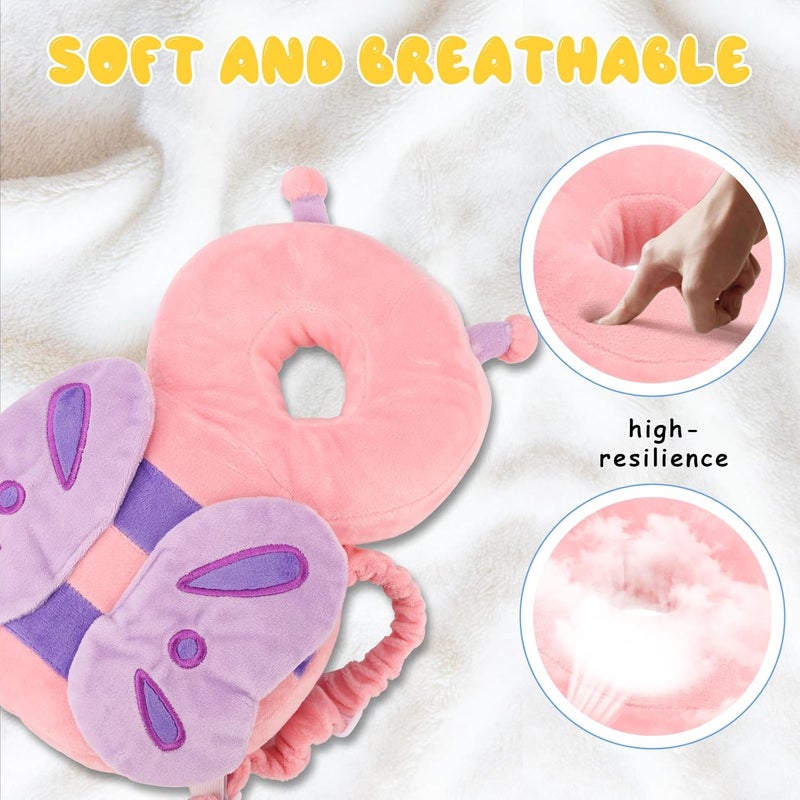 Qioo Baby Head Protection Backpack - Soft & Comfortable, Cute Cartoon Design, Pink Butterfly - Image 3