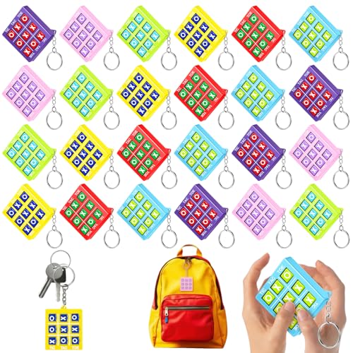 Zomiboo 24 Pcs Tic Tac Toe Game Party Favor Birthday Goodie Bag Easter Basket Stuffers Keychains for Kids 812 Classroom Prize Treasure Chest Carnival Prize Box Exchange Gift for Girl Boy 6 Color - Image 1