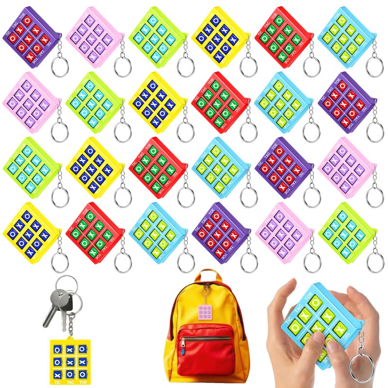 Zomiboo 24 Pcs Tic Tac Toe Game Party Favor Birthday Goodie Bag Easter Basket Stuffers Keychains for Kids 812 Classroom Prize Treasure Chest Carnival Prize Box Exchange Gift for Girl Boy 6 Color - Image 3