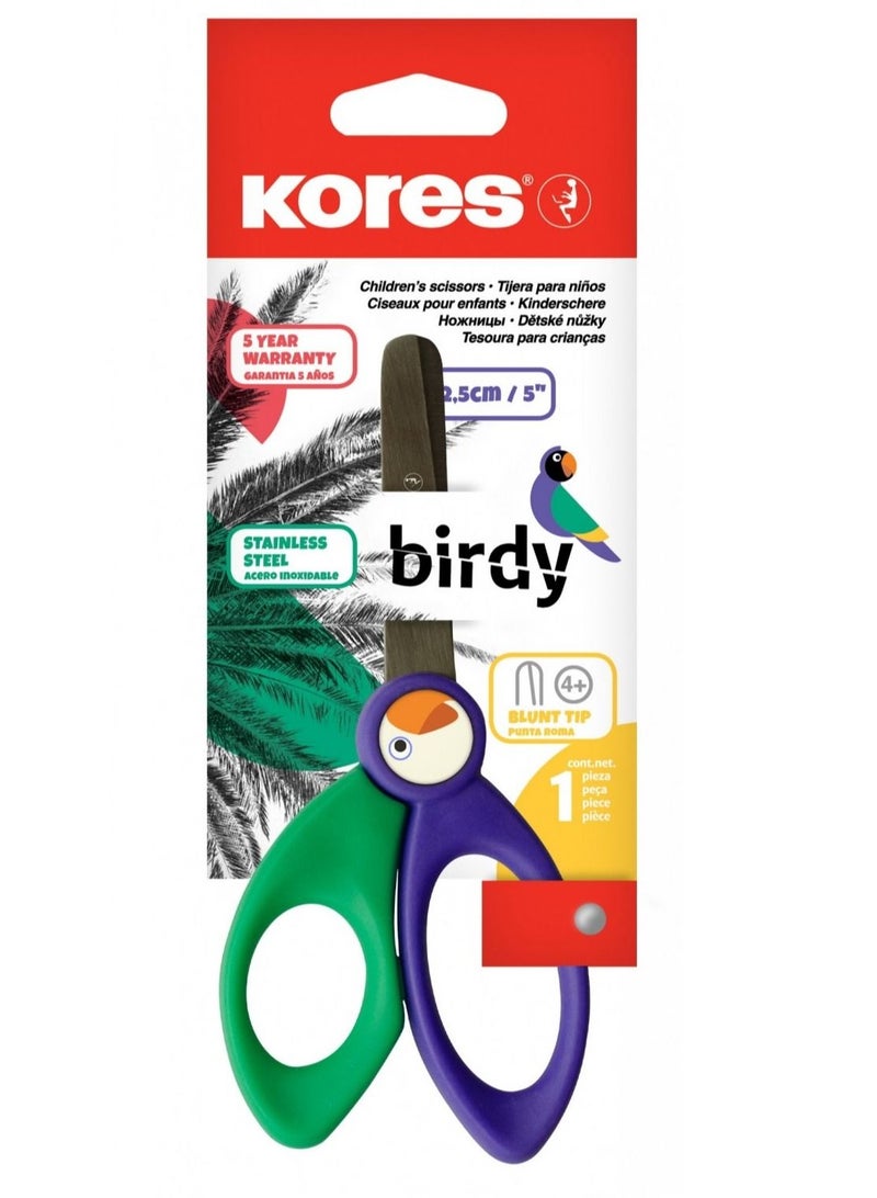 Kores Birdy Children Safety Scissor for Kids and Students, Blunt Tip and Wear-Resistant Stainless Steel, School Supplies, Pack of 1 in Assorted Colours - Image 2