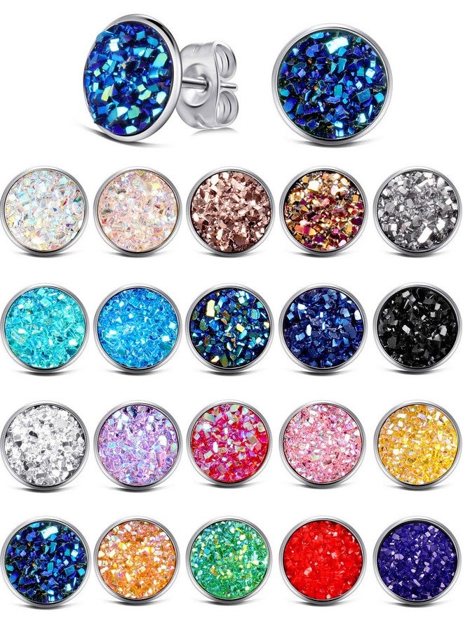Yaomiao 20 Pairs Round Stud Earrings Stainless Steel Druzy Stud Earring Anti Sensitive Fit Women Men Christmas Party(10 Mm) - Image 1