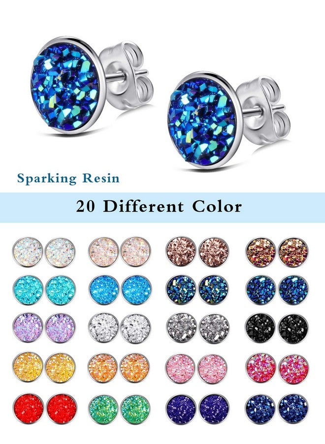 Yaomiao 20 Pairs Round Stud Earrings Stainless Steel Druzy Stud Earring Anti Sensitive Fit Women Men Christmas Party(10 Mm) - Image 2