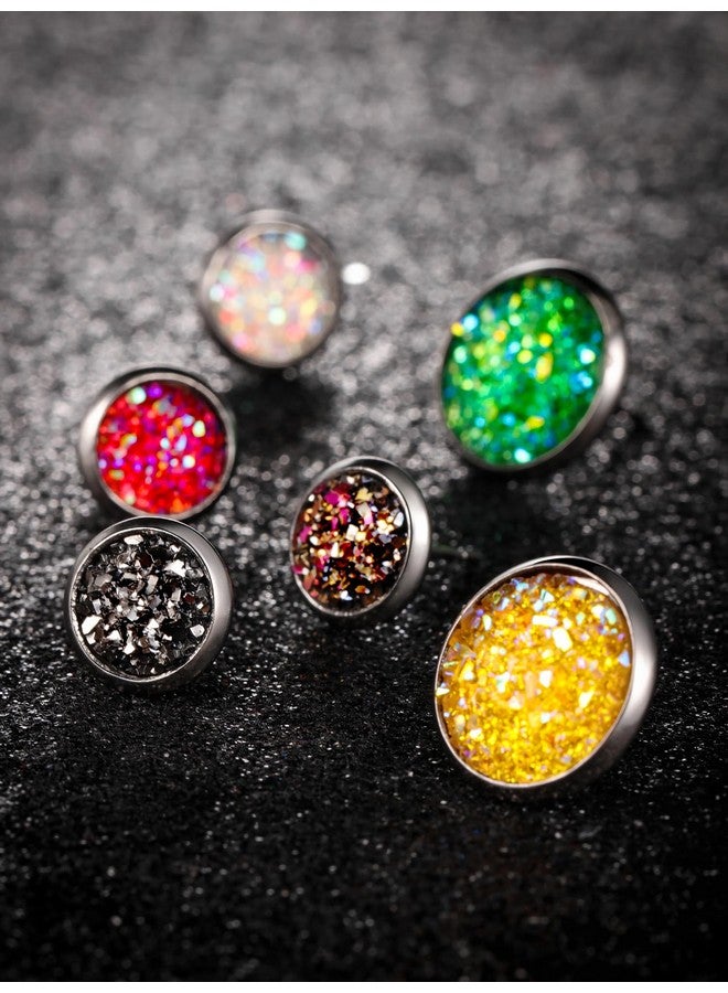 Yaomiao 20 Pairs Round Stud Earrings Stainless Steel Druzy Stud Earring Anti Sensitive Fit Women Men Christmas Party(10 Mm) - Image 4