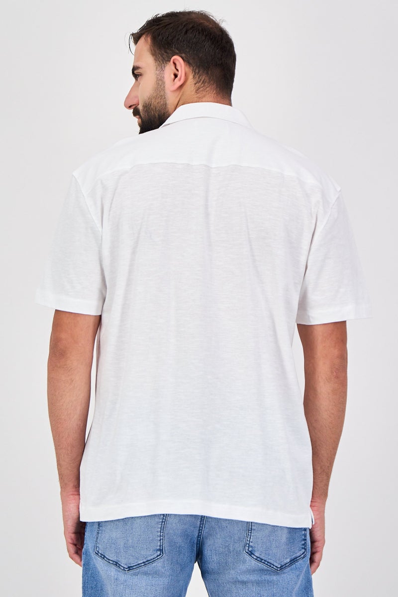 Report Collection Men Regular Fit Solid Short Sleeves Casual Shirt, White - Image 3