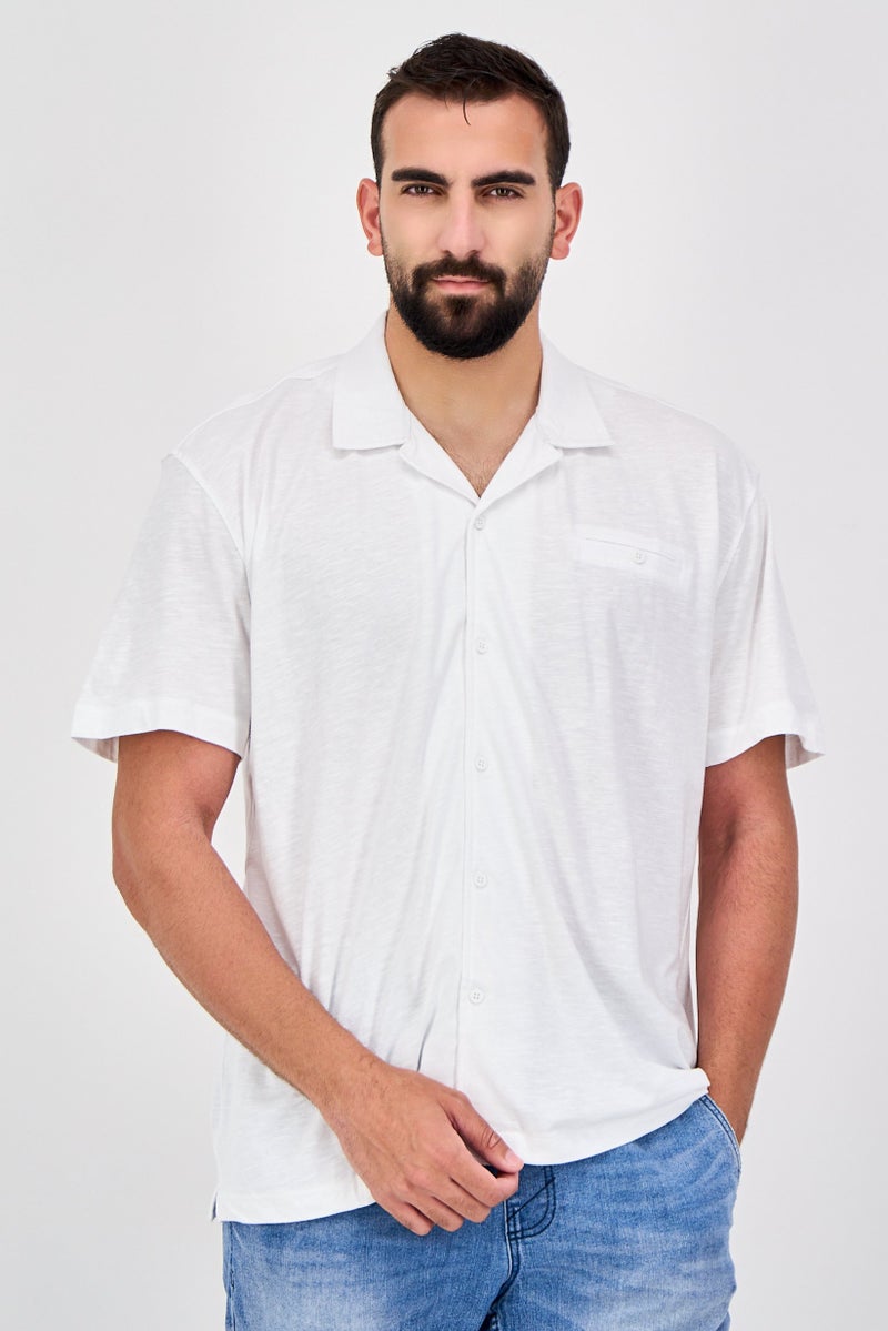 Report Collection Men Regular Fit Solid Short Sleeves Casual Shirt, White - Image 1