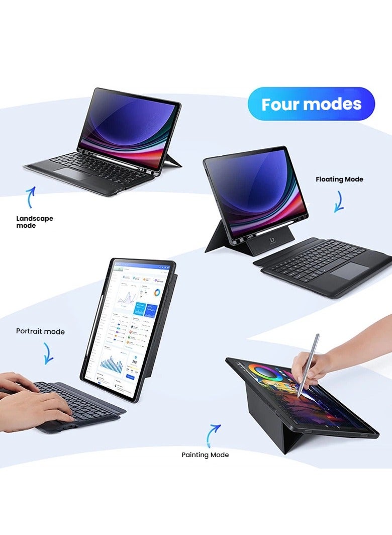 Leather Keyboard Case for Samsung Tab S10 FE Plus with Magnetic Detachable Wireless Bluetooth Touchpad and Pencil Holder - Image 3