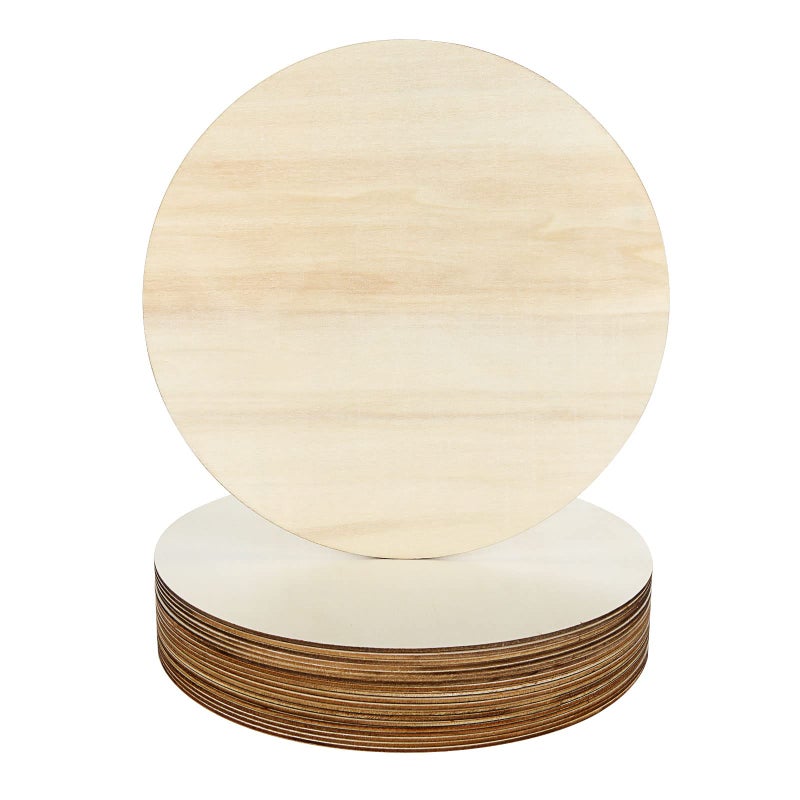 JMIATRY 20 Pcs Unfinished Round Wooden Circles 25 cm  10 inch Diameter 3mm Thick Plain Natural Blank Wooden Discs for Painting Craft Sign Plaque and Home Decoration
