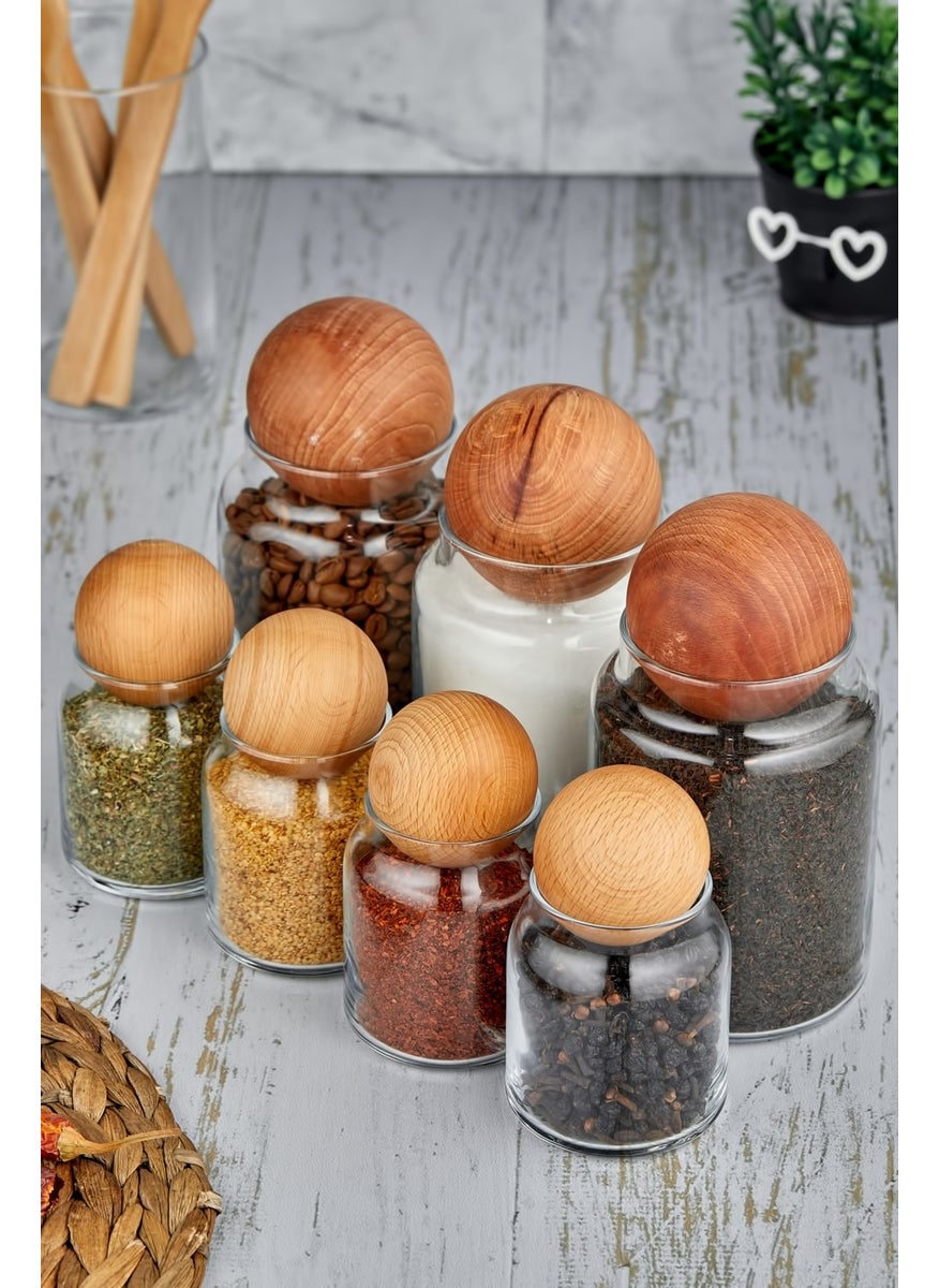 Fbz Home 7-Piece Wooden Ball Glass Storage Container with Lid Snack and Sugar Bowl (4X300 ml - 3X800 Ml)  - Image 1