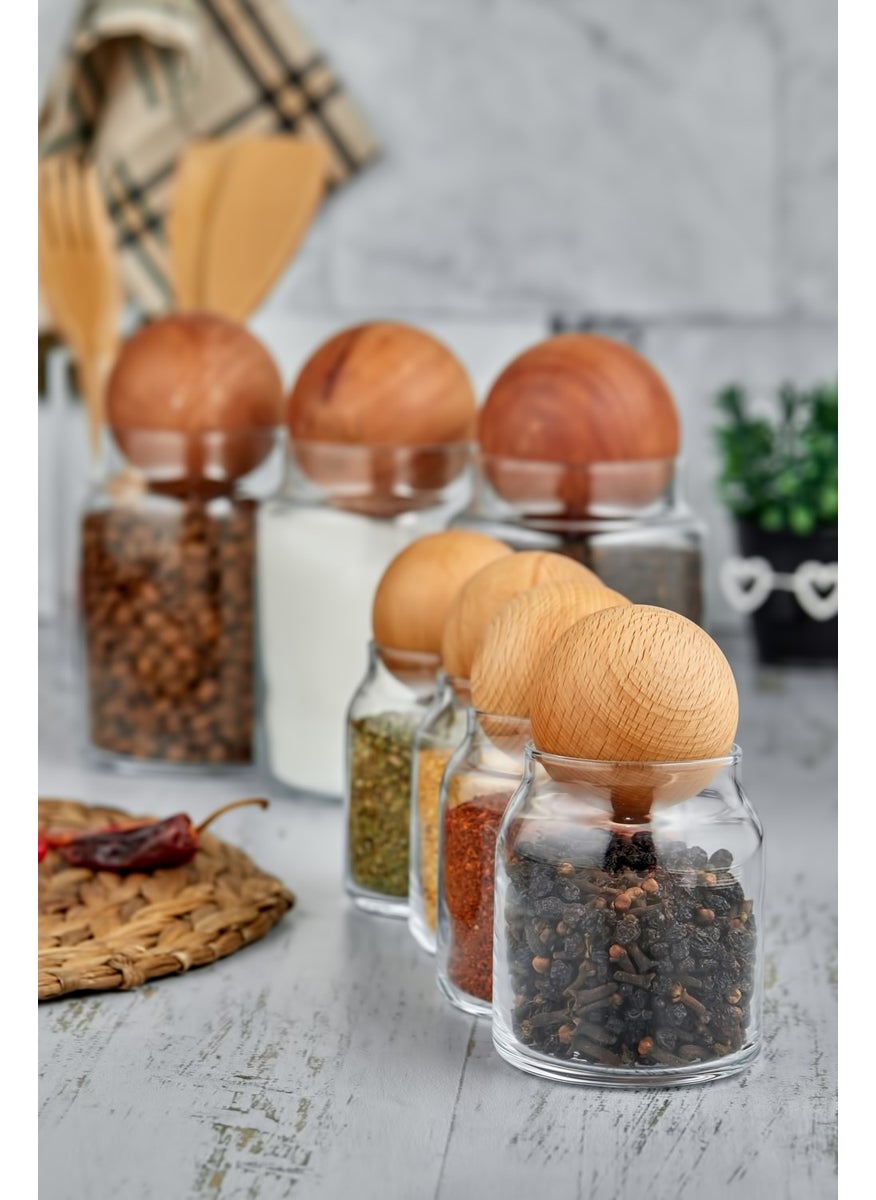 Fbz Home 7-Piece Wooden Ball Glass Storage Container with Lid Snack and Sugar Bowl (4X300 ml - 3X800 Ml)  - Image 2