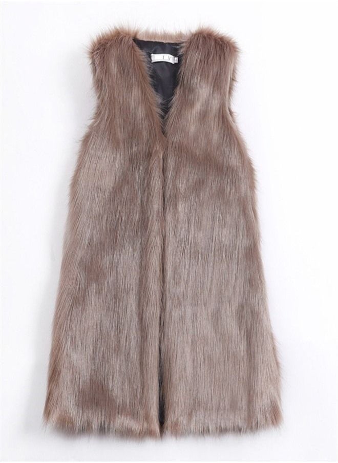 Loquat Medium Long Warm Imitation Fox Fur Vest  - Image 2