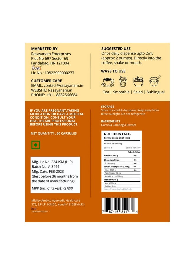 Rasayanam Garcinia Cambogia 1500mg PACK OF 2 (50 ml sugar-free mango Flavour)| Weight Management for Men & Women | 4X Concentrated Liquid formulation - Image 5
