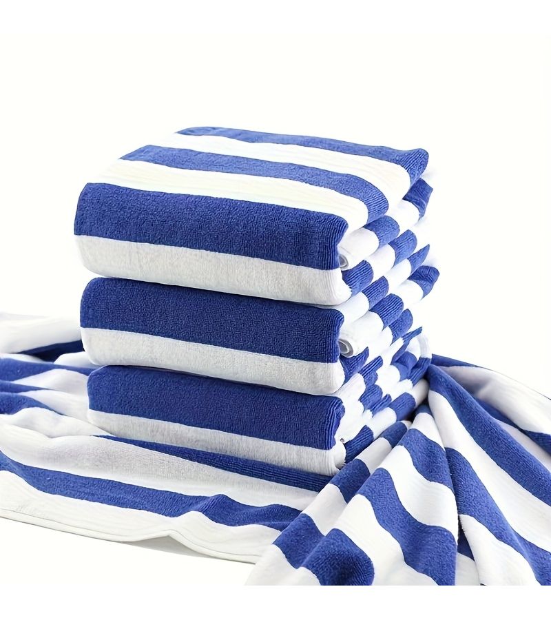 Blue And White Striped Beach Towel 29.53X59.06 Inch Quick Drying Camping Towel Absorbent Bath Towel - Image 2