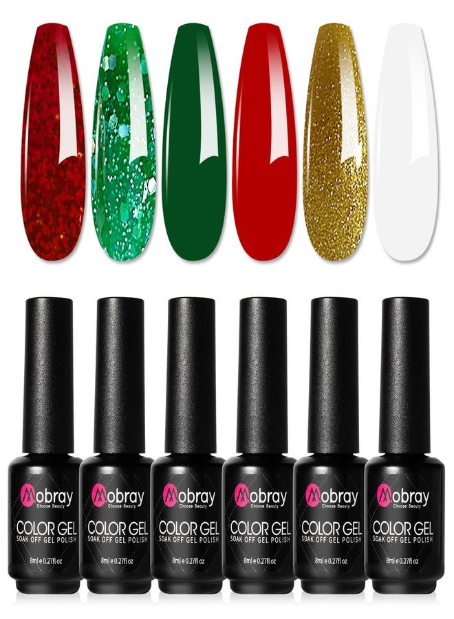 Mobray Gel Nail Polish Set -6 Colors Christmas Glitter Red Green White Gold Nail Gel Polish Kit New Year Decorations Soak Off DIY Nail Art Manicure LED Christmas Gift for Women - Image 1