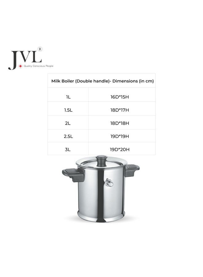 JVL Stainless Steel Double Wall Milk Boiler Storage with Double Bakelite Handle (2 Litre) - Image 5
