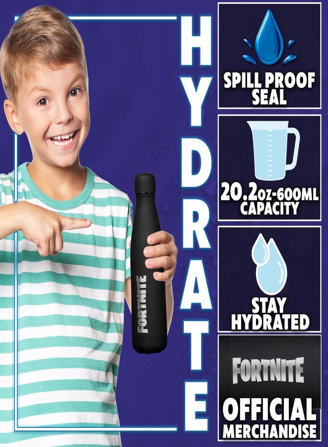 Fortnite Stainless Steel Water Bottle, 20oz, Leak-Proof Matte Finish Waterbottle for Travel, Sports, Gamer Drink Container, Gaming Gifts for Him - Image 2