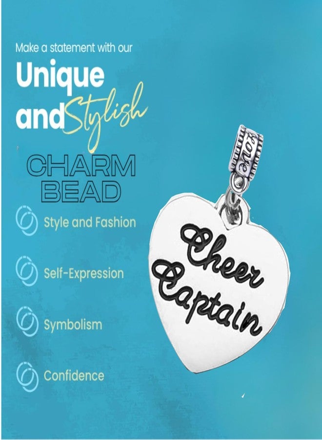 Sportybella Cheer Captain Charm Bead - Silver-Plated Heart Dangle Charm for Cheerleaders - Compatible with Pandora, Troll, Chamilia & European Bracelets - Gift for Cheer Team Leaders - Image 2