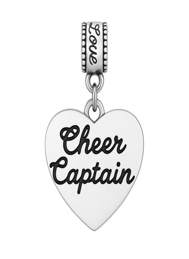 Sportybella Cheer Captain Charm Bead - Silver-Plated Heart Dangle Charm for Cheerleaders - Compatible with Pandora, Troll, Chamilia & European Bracelets - Gift for Cheer Team Leaders - Image 1