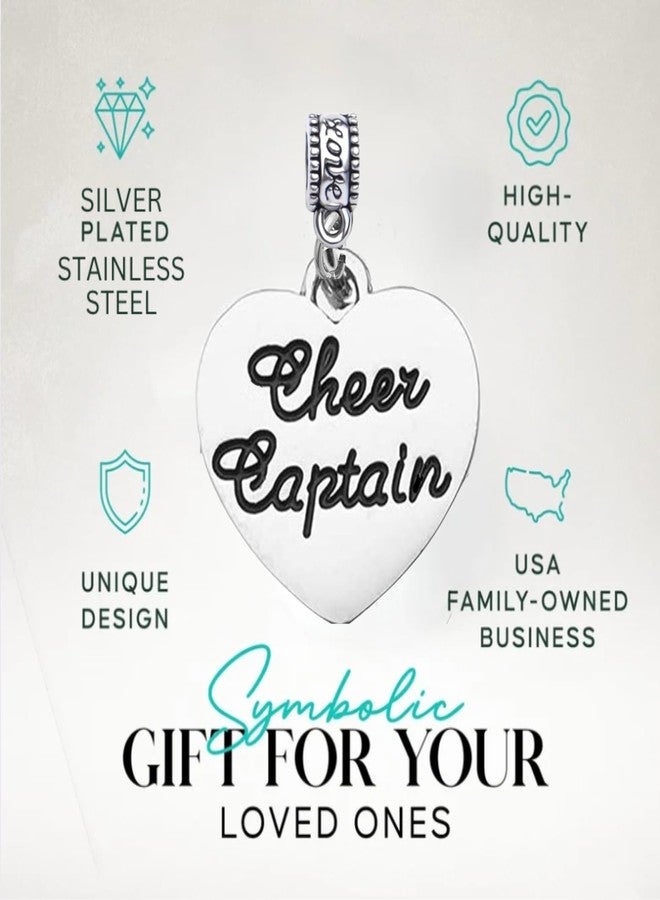 Sportybella Cheer Captain Charm Bead - Silver-Plated Heart Dangle Charm for Cheerleaders - Compatible with Pandora, Troll, Chamilia & European Bracelets - Gift for Cheer Team Leaders - Image 3