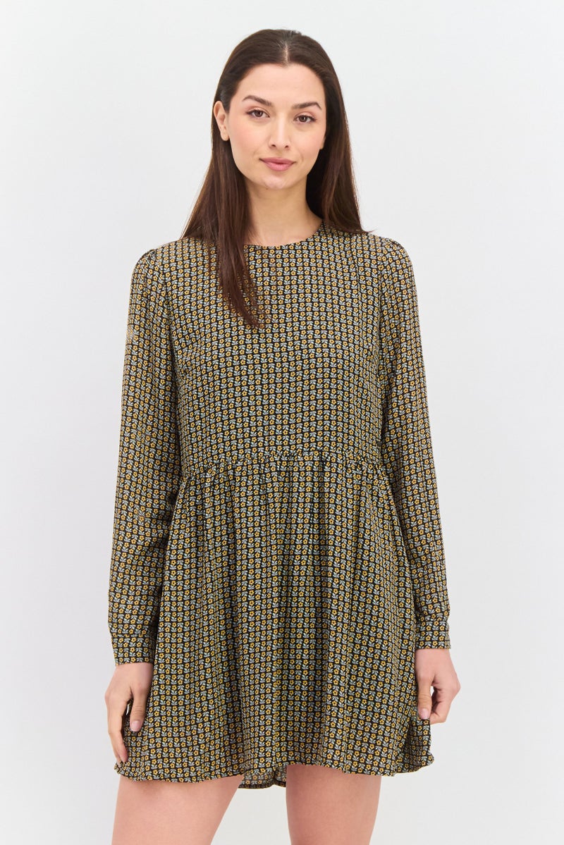 Pepe Jeans Women Floral Print Mini Dress, Black Combo - Image 1