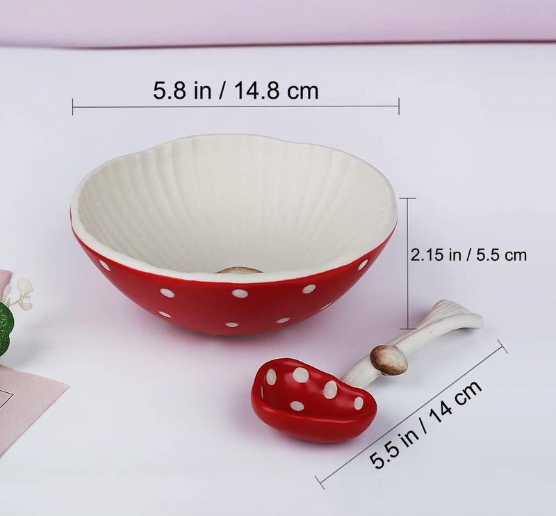 RESVUGA Mushroom 5.8'' Salad Bowls - Matt Ceramics Soup Bowls, Pair with Cute Mushroom Spoon- Use for Noodles, Rice, Soup & More. - Image 4