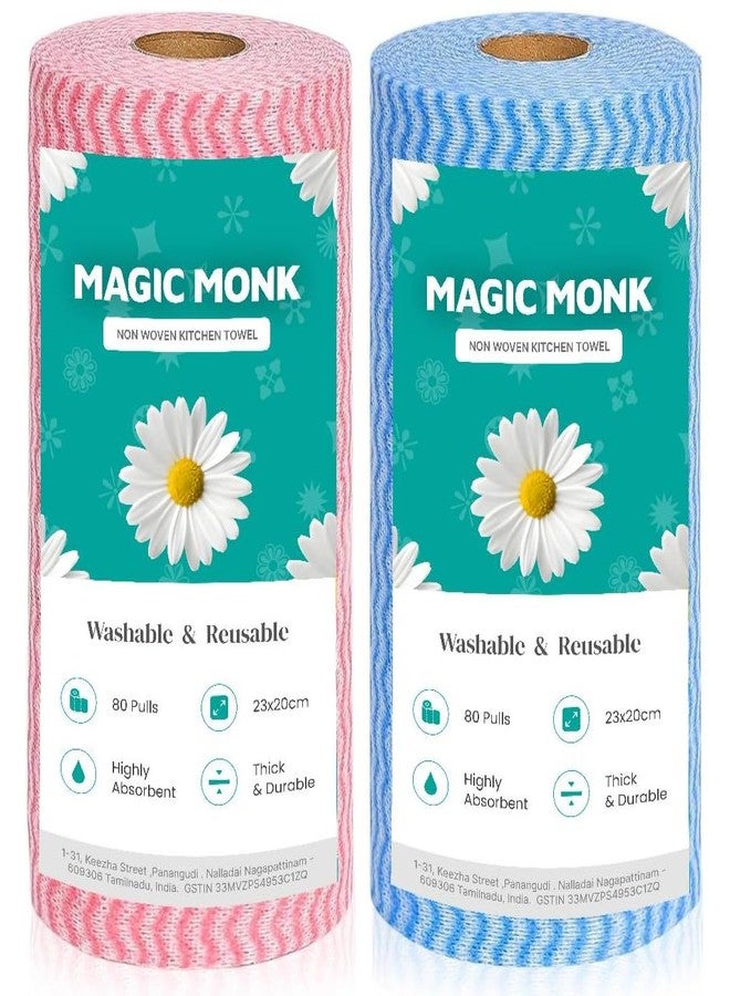 MagicMonk Non-Woven Reusable Kitchen Towel Roll - Soft, Highly Absorbent Kitchen Tissue Roll for Cleaning, Multipurpose Use (Pack of 2, 80 Pulls Per Roll, 160 Sheets) - Image 1