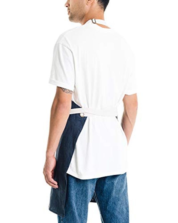 Caldo Linen Kitchen Apron for CookingMens and Womens Linen Bib Apron for Professional Chef, Server, or BaristaAdjustable with Pockets (Navy) - Image 5