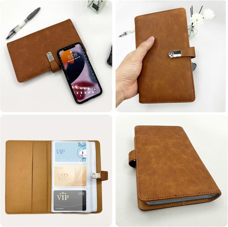 إكسفور حامل بطاقات العمل، منظم بطاقات ائتمانية بـ 108 فتحة، محفظة جلدية لبطاقات الائتمان وبطاقات كبار الشخصيات، دفتر بطاقات عمل مع غلاف بلاستيكي، منظم بطاقات العمل، بني - Image 2