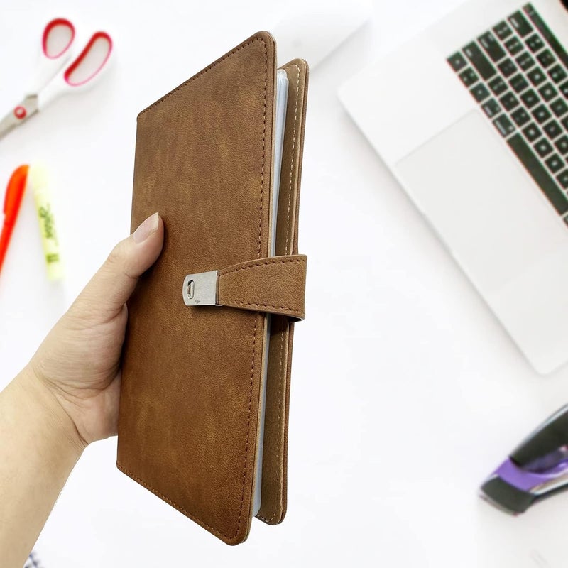 إكسفور حامل بطاقات العمل، منظم بطاقات ائتمانية بـ 108 فتحة، محفظة جلدية لبطاقات الائتمان وبطاقات كبار الشخصيات، دفتر بطاقات عمل مع غلاف بلاستيكي، منظم بطاقات العمل، بني - Image 4