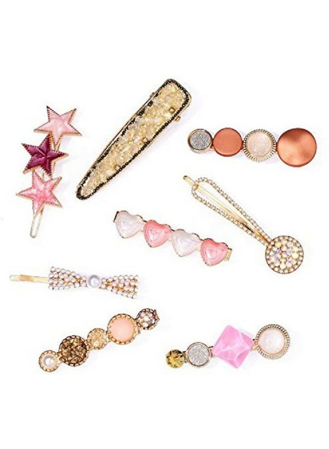 Blubby Korean Style Pearl Barrettes Women's Set Hairpin Korean Style Hair Clip for Girls & Women, Marble Alligator Bobby Pins Duckbilled Headdress Jewelry Hair Accessories Set of 8 - Image 3