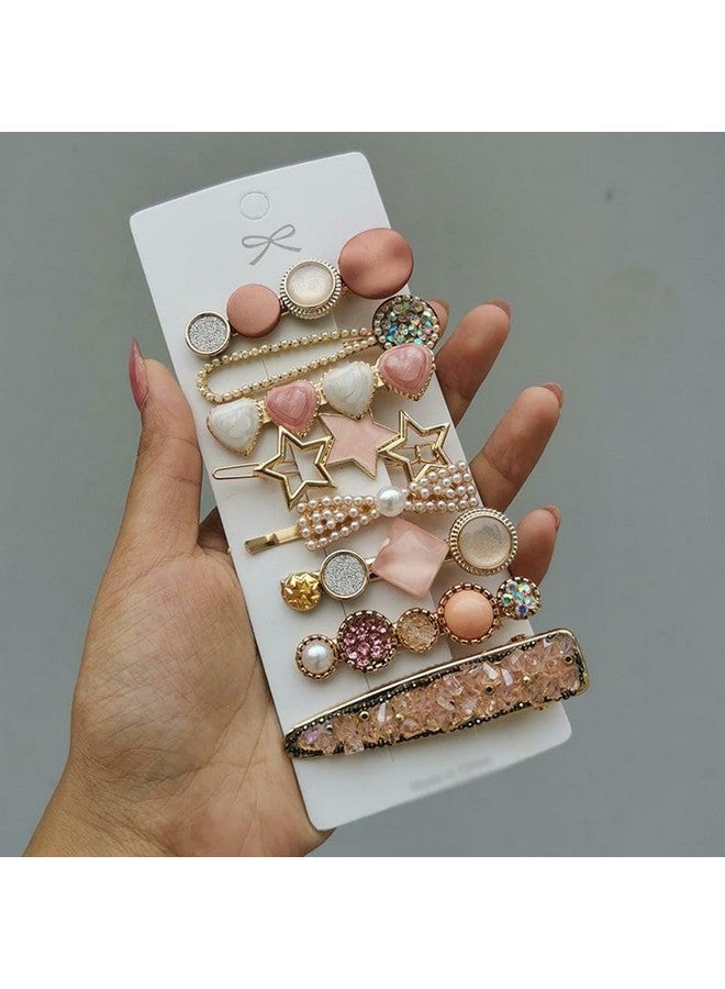 Blubby Korean Style Pearl Barrettes Women's Set Hairpin Korean Style Hair Clip for Girls & Women, Marble Alligator Bobby Pins Duckbilled Headdress Jewelry Hair Accessories Set of 8 - Image 1