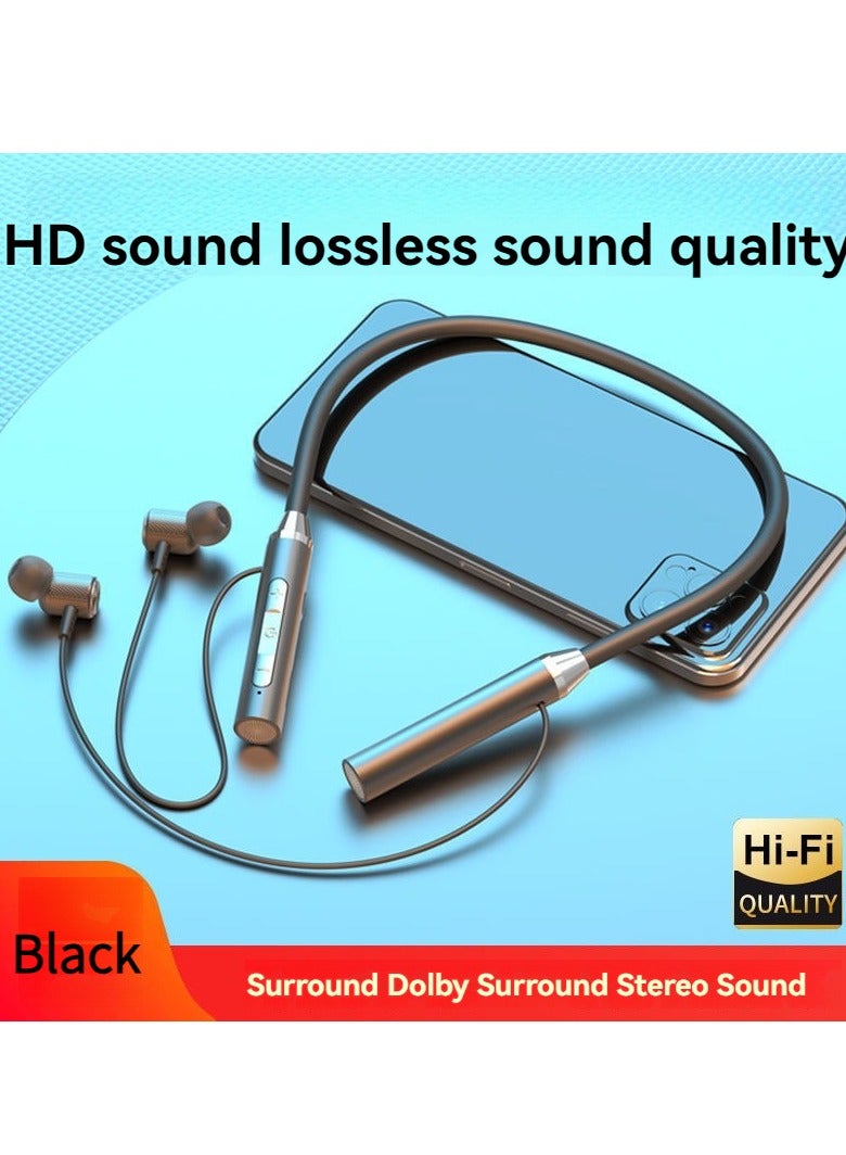 New Bluetooth wireless headset hanging neck sports binaural in-ear neck hanging ultra-long standby life wireless Bluetooth headset black - Image 1