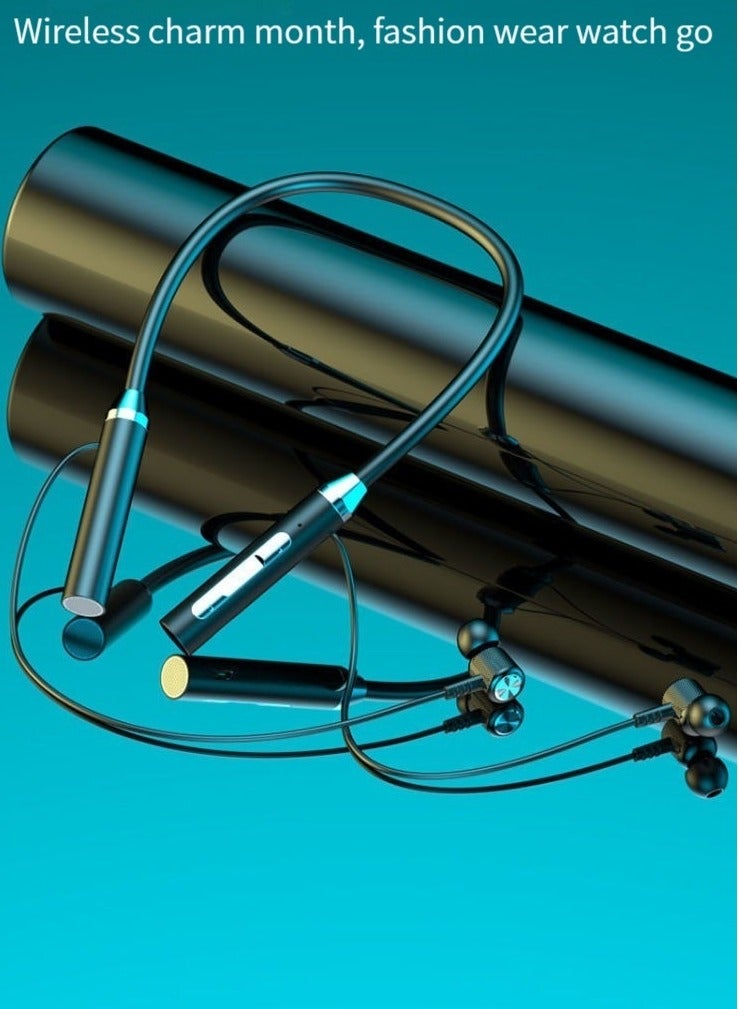 New Bluetooth wireless headset hanging neck sports binaural in-ear neck hanging ultra-long standby life wireless Bluetooth headset black - Image 2