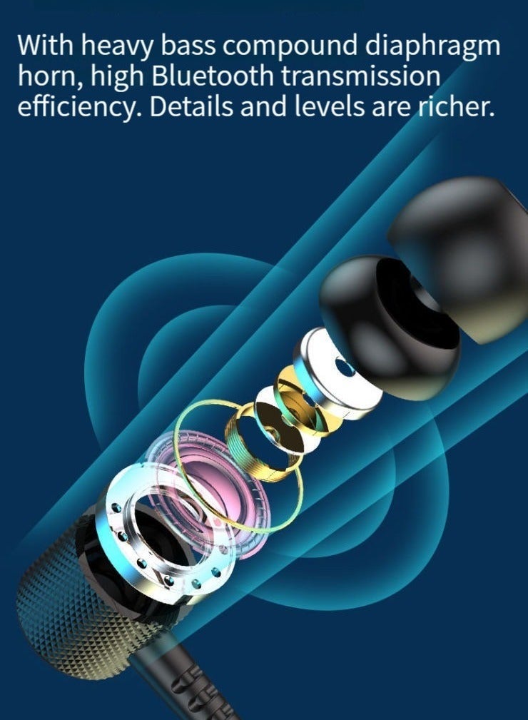 New Bluetooth wireless headset hanging neck sports binaural in-ear neck hanging ultra-long standby life wireless Bluetooth headset black - Image 5